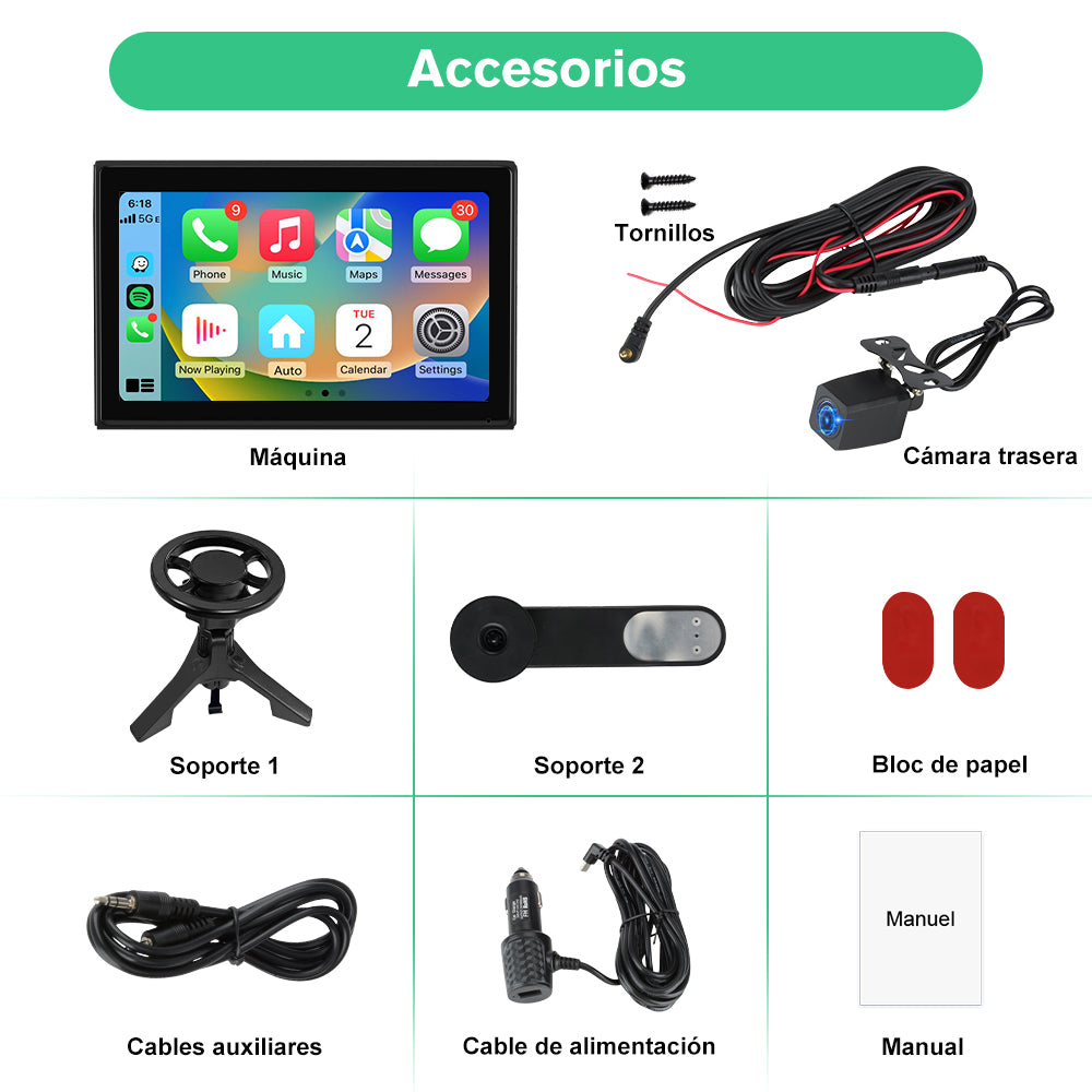 AWESAFE Écran Portable 9'' pour A-pple CarPlay & Android Auto, Affichage HD Dividida Pantalla , Support Mises à jour OTA, Modes Portrait et Paysage, Caméra de Recul, Bluetooth, Contrôle Vocal, Navigat AWESAFE