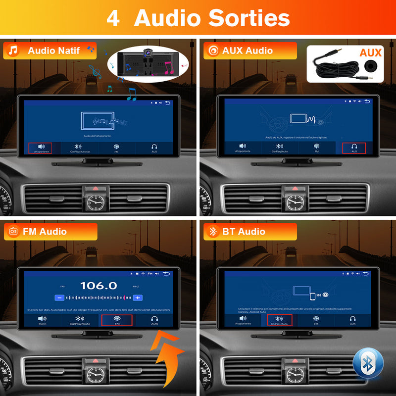 AWESAFE Autoradio avec CarPlay Sans Fil & Android Auto - Écran Tactile 10,26 Pouces - Dash Caméra 4K + 1080P Arrière - Bluetooth/GPS/Mirror Link/Assistant Vocal/AUX/FM AWESAFE