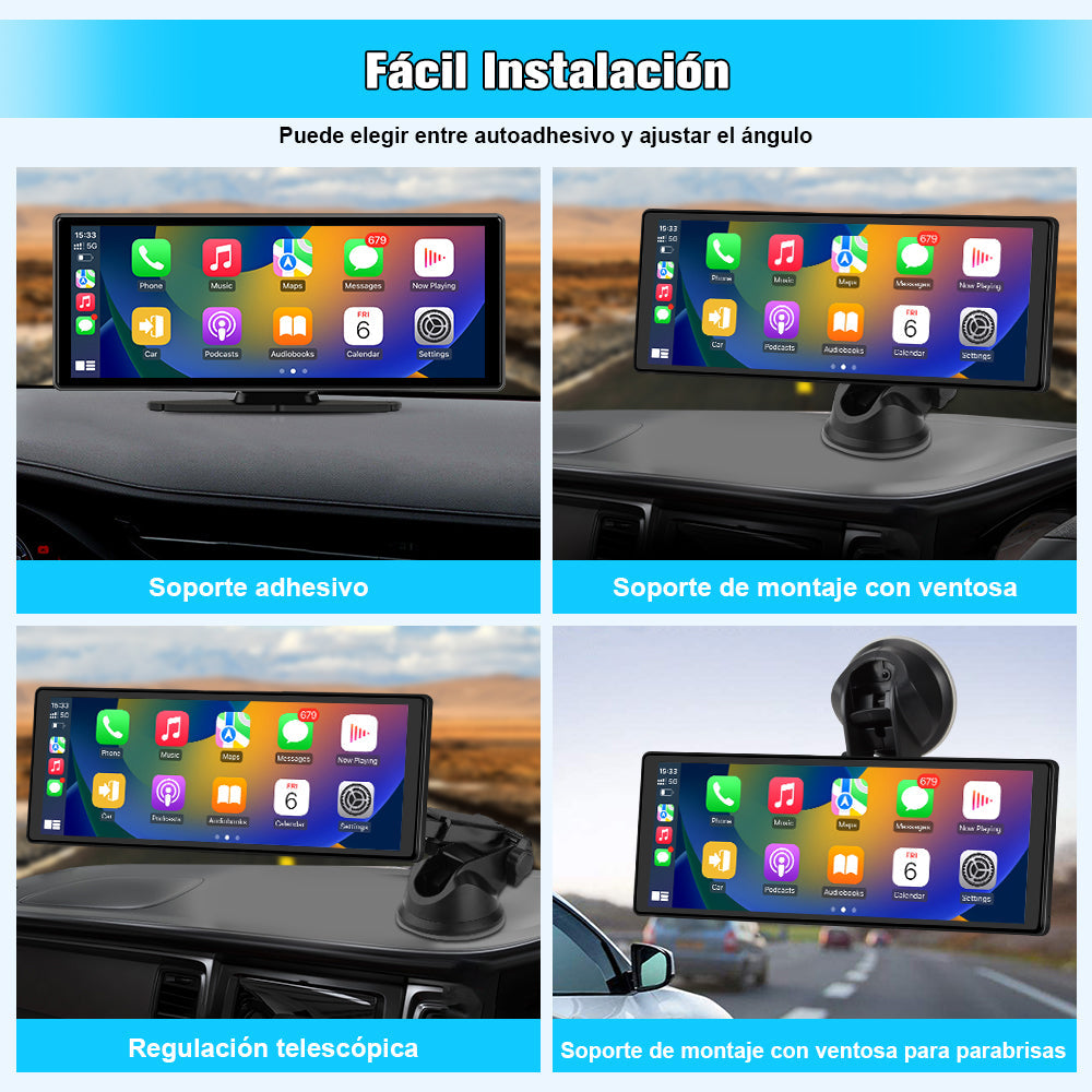 AWESAFE Autoradio avec CarPlay Sans Fil & Android Auto - Écran Tactile 10,26 Pouces - Caméra 4K Avant + 1080P Arrière - Bluetooth/GPS/Mirror Link/Assistant Vocal/AUX/FM AWESAFE