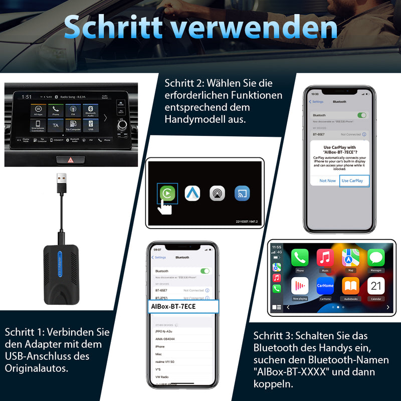 AWESAFE Kabelloser CarPlay-Adapter, Apple CarPlay-Dongle für werkseitig verkabelte Apple CarPlay-Autos, Plug & Play AWESAFE