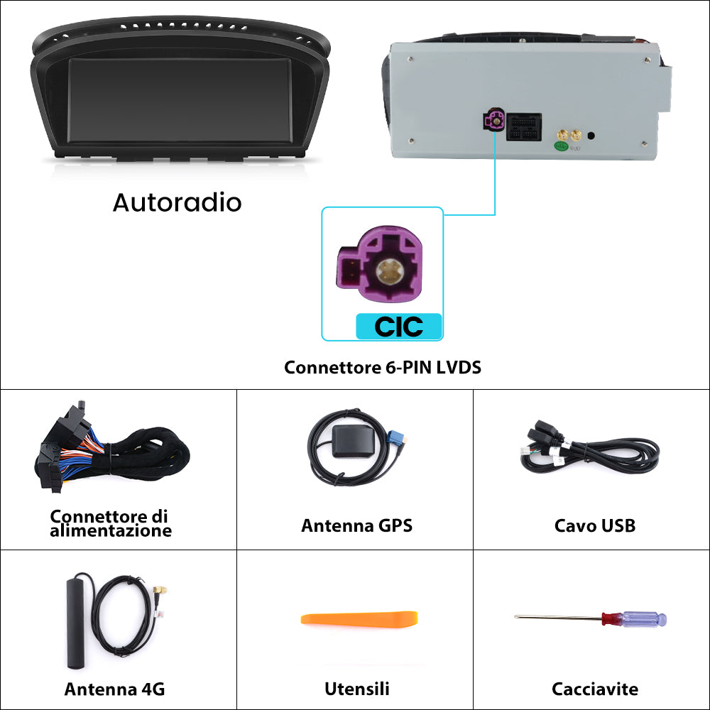 AWESAFE Autoradio Android per Serie 5 E60,E61,E63,E64,2009-2012/Serie 3 E90, E91,E92,2009-2012 Sistema CCC Aggiornamento radio touch screen con Wireless Carplay Android Auto, Supporto Bluetooth WiFi Navigazione GPS AWESAFE