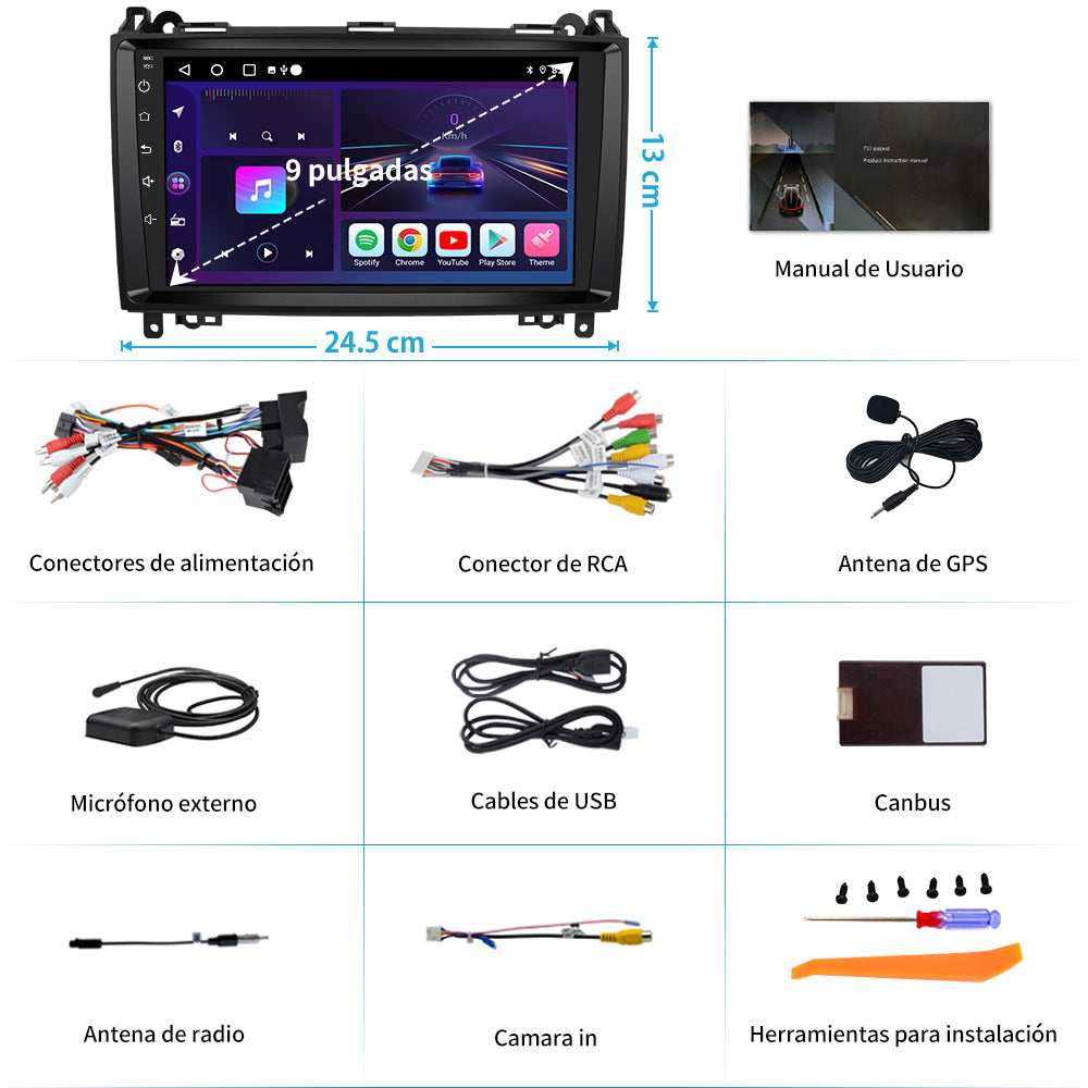 AWESAFE Android Car Stereo Para Benz Sistema Actualización de Radio de Pantalla Táctil con Carplay Inalámbrico Android Auto, Soporte Bluetooth WiFi Navegación GPS AWESAFE