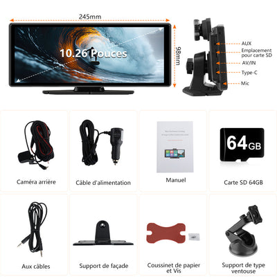 AWESAFE Autoradio avec CarPlay Sans Fil & Android Auto - Écran Tactile 10,26 Pouces - Dash Caméra 4K + 1080P Arrière - Bluetooth/GPS/Mirror Link/Assistant Vocal/AUX/FM AWESAFE