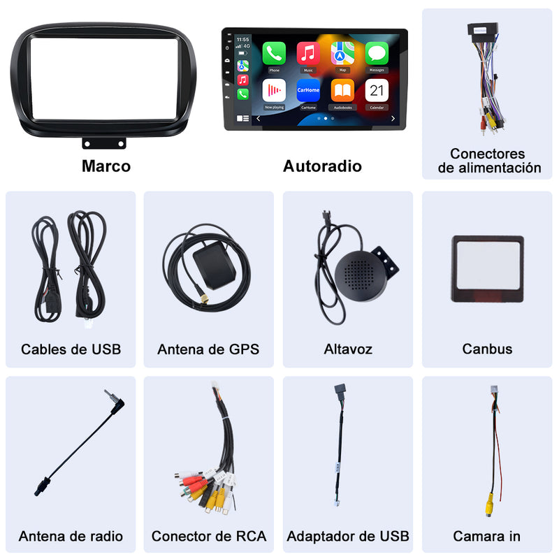 AWESAFE Android Car Stereo Para Fiat 500x 2014-2020 Sistema  Actualización de Radio de Pantalla Táctil con Carplay Inalámbrico Android Auto, Soporte Bluetooth WiFi Navegación GPS AWESAFE