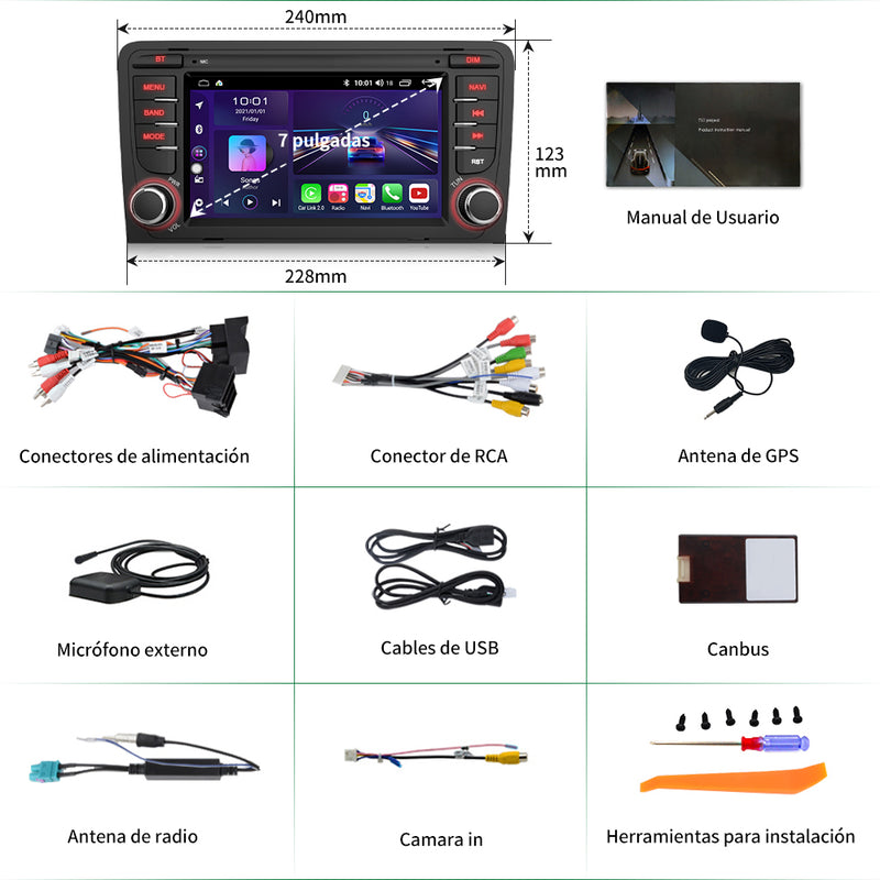 AWESAFE Android Car Stereo Para Audi A3/S3/RS3 2006-2012 Sistema Actualización de Radio de Pantalla Táctil con Carplay Inalámbrico Android Auto, Soporte Bluetooth WiFi Navegación GPS AWESAFE