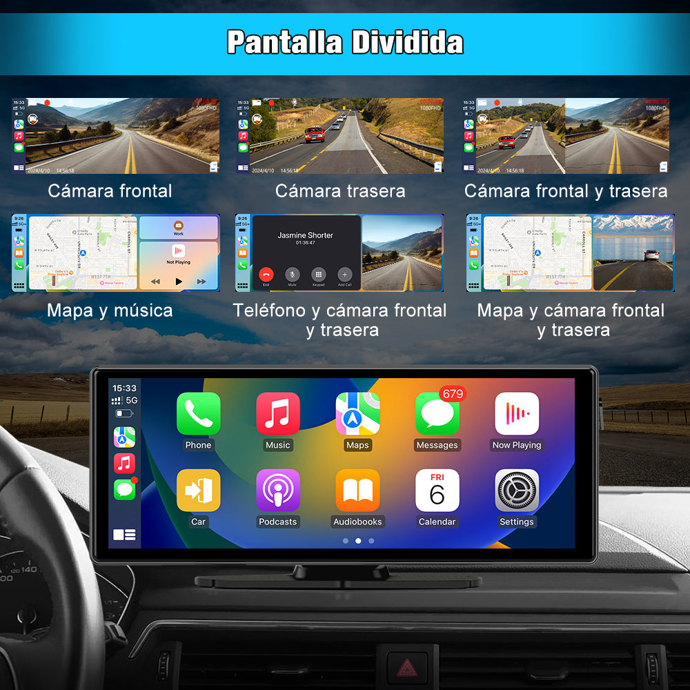 AWESAFE Autoradio avec CarPlay Sans Fil & Android Auto - Écran Tactile 10,26 Pouces - Caméra 4K Avant + 1080P Arrière - Bluetooth/GPS/Mirror Link/Assistant Vocal/AUX/FM AWESAFE