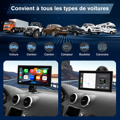 AWESAFE Autoradio Portable 7 Pouces avec Caméra de Recul - CarPlay Sans Fil & Android Auto - FM/AUX/Bluetooth 5.0 - Compatible 7-32V Voitures et Camions AWESAFE