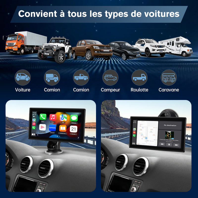 AWESAFE Autoradio Portable 7 Pouces avec Caméra de Recul - CarPlay Sans Fil & Android Auto - FM/AUX/Bluetooth 5.0 - Compatible 7-32V Voitures et Camions AWESAFE