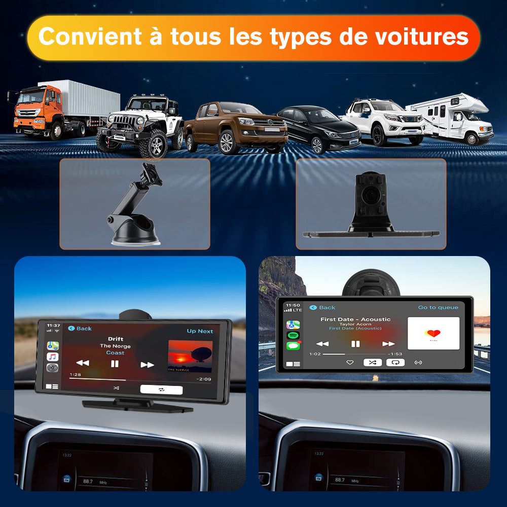 AWESAFE Autoradio avec CarPlay Sans Fil & Android Auto - Écran Tactile 10,26 Pouces - Dash Caméra 4K + 1080P Arrière - Bluetooth/GPS/Mirror Link/Assistant Vocal/AUX/FM AWESAFE