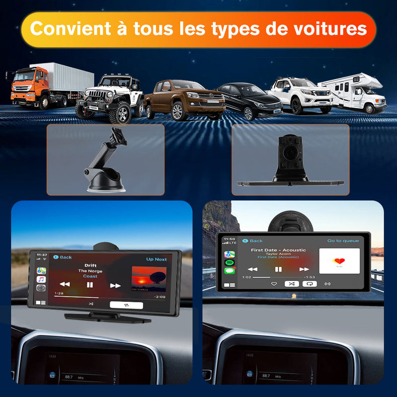 AWESAFE Autoradio avec CarPlay Sans Fil & Android Auto - Écran Tactile 10,26 Pouces - Dash Caméra 4K + 1080P Arrière - Bluetooth/GPS/Mirror Link/Assistant Vocal/AUX/FM AWESAFE