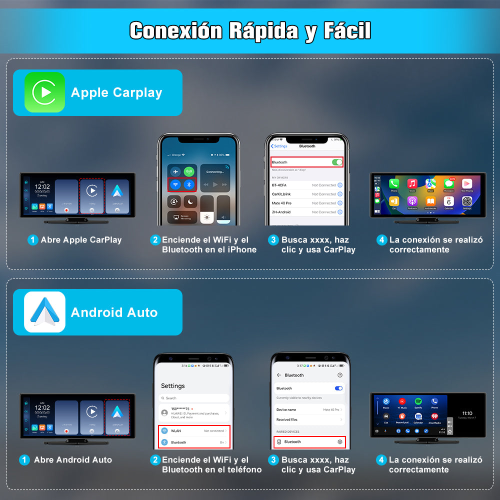 AWESAFE Autoradio avec CarPlay Sans Fil & Android Auto - Écran Tactile 10,26 Pouces - Caméra 4K Avant + 1080P Arrière - Bluetooth/GPS/Mirror Link/Assistant Vocal/AUX/FM AWESAFE