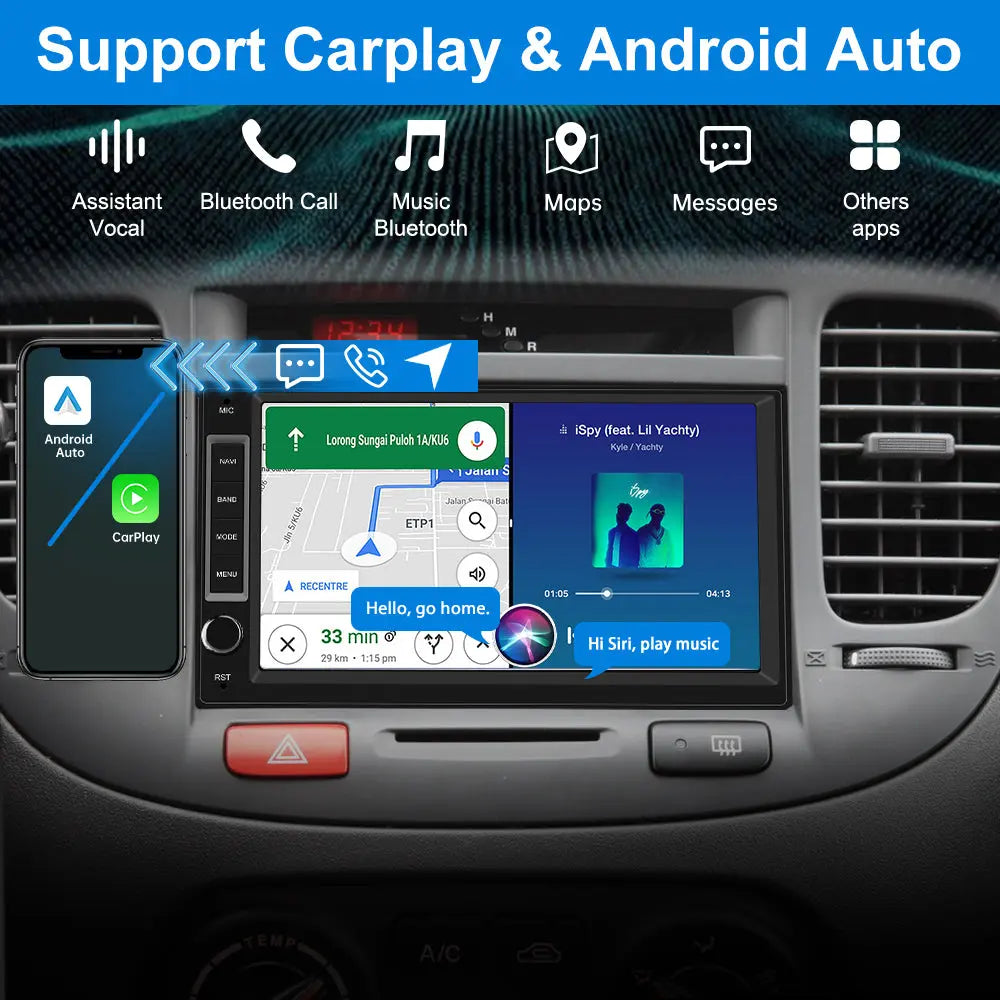 AWESAFE 1/2 DIN Universal Car Radio With 7 Inch Touch ScreenBuilt in Wireless Carplay Android Auto GPS Navigation & WiFi Bluetooth DSP AWESAFE