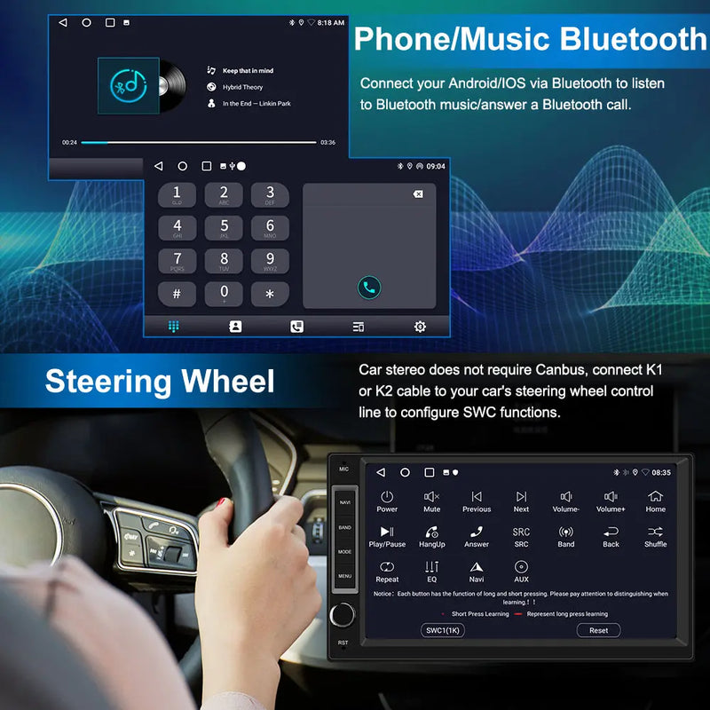 AWESAFE 1/2 DIN Universal Car Radio With 7 Inch Touch ScreenBuilt in Wireless Carplay Android Auto GPS Navigation & WiFi Bluetooth DSP AWESAFE