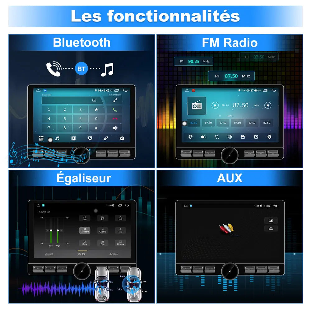 AWESAFE 1 DIN Autoradio Android 13 - Écran Tactile Orientable 10,6" 4+64GB - Bluetooth/FM/AM/WiFi/4G Universel AWESAFE