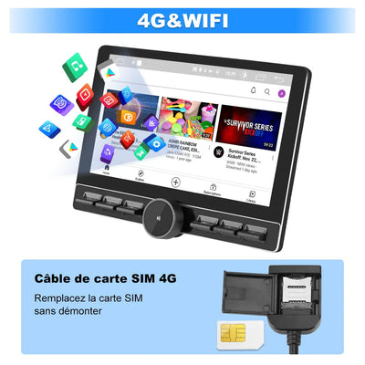 AWESAFE 1 DIN Autoradio Android 13 - Écran Tactile Orientable 10,6" 4+64GB - Bluetooth/FM/AM/WiFi/4G Universel AWESAFE