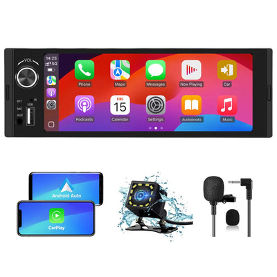 AWESAFE 1-DIN Autoradio mit 6,36 Zoll IPS-Touchscreen CarPlay Android Auto Lenkradsteuerung, Rückfahrkamera-Anschluss, USB, externes Mikrofon & RDS AWESAFE
