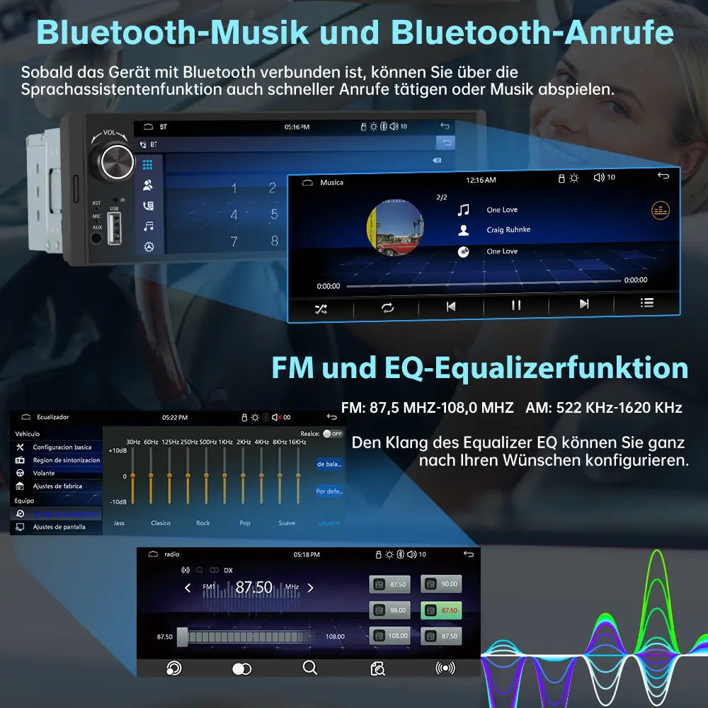 AWESAFE 1-DIN Autoradio mit 6,36 Zoll IPS-Touchscreen CarPlay Android Auto Lenkradsteuerung, Rückfahrkamera-Anschluss, USB, externes Mikrofon & RDS AWESAFE