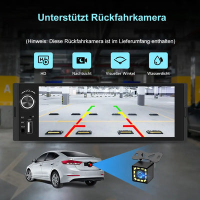 AWESAFE 1-DIN Autoradio mit 6,36 Zoll IPS-Touchscreen CarPlay Android Auto Lenkradsteuerung, Rückfahrkamera-Anschluss, USB, externes Mikrofon & RDS AWESAFE