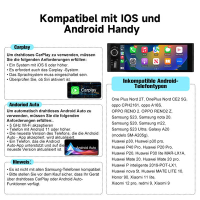 AWESAFE 1-DIN Autoradio mit 6,36 Zoll IPS-Touchscreen CarPlay Android Auto Lenkradsteuerung, Rückfahrkamera-Anschluss, USB, externes Mikrofon & RDS AWESAFE
