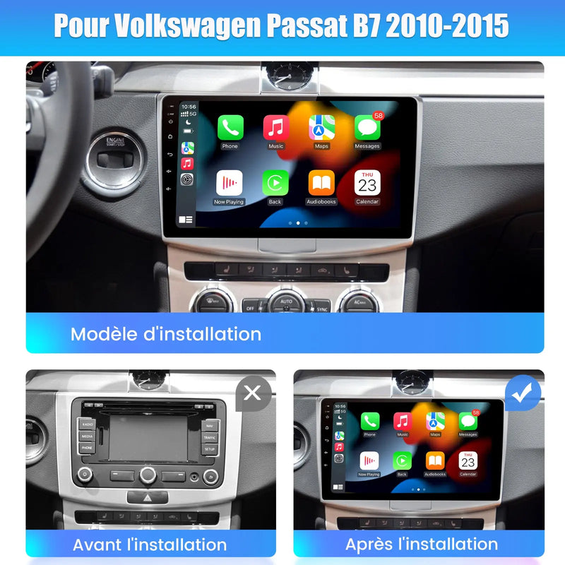 AWESAFE 10 Pouces Autoradio Android 13 GPS pour Volkswagen Passat B7 2010-2015, 4+64Go, FM RDS, Bluetooth Appels/Musique, USB, 4G WIFI, Carplay Android Auto, Aide Stationnement, Commandes Volant AWESAFE