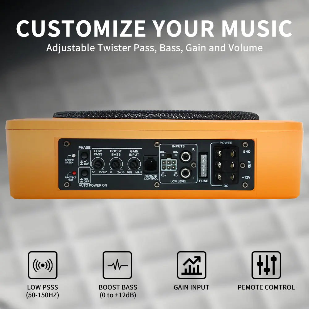AWESAFE 10 inch 1200W Slim Underseat Active Car/Truck Subwoofer,Powerful Deep Bass, Built-in Amplifier, Remote Control, Perfect for Car Audio Subwoof Enthusiasts AWESAFE