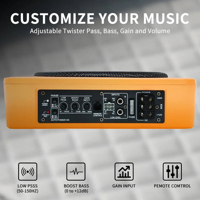 AWESAFE 10 inch 1200W Slim Underseat Active Car/Truck Subwoofer,Powerful Deep Bass, Built-in Amplifier, Remote Control, Perfect for Car Audio Subwoof Enthusiasts AWESAFE