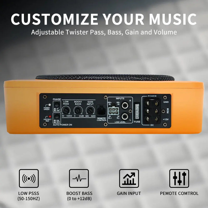 AWESAFE 10 inch 1200W Slim Underseat Active Car/Truck Subwoofer,Powerful Deep Bass, Built-in Amplifier, Remote Control, Perfect for Car Audio Subwoof Enthusiasts AWESAFE