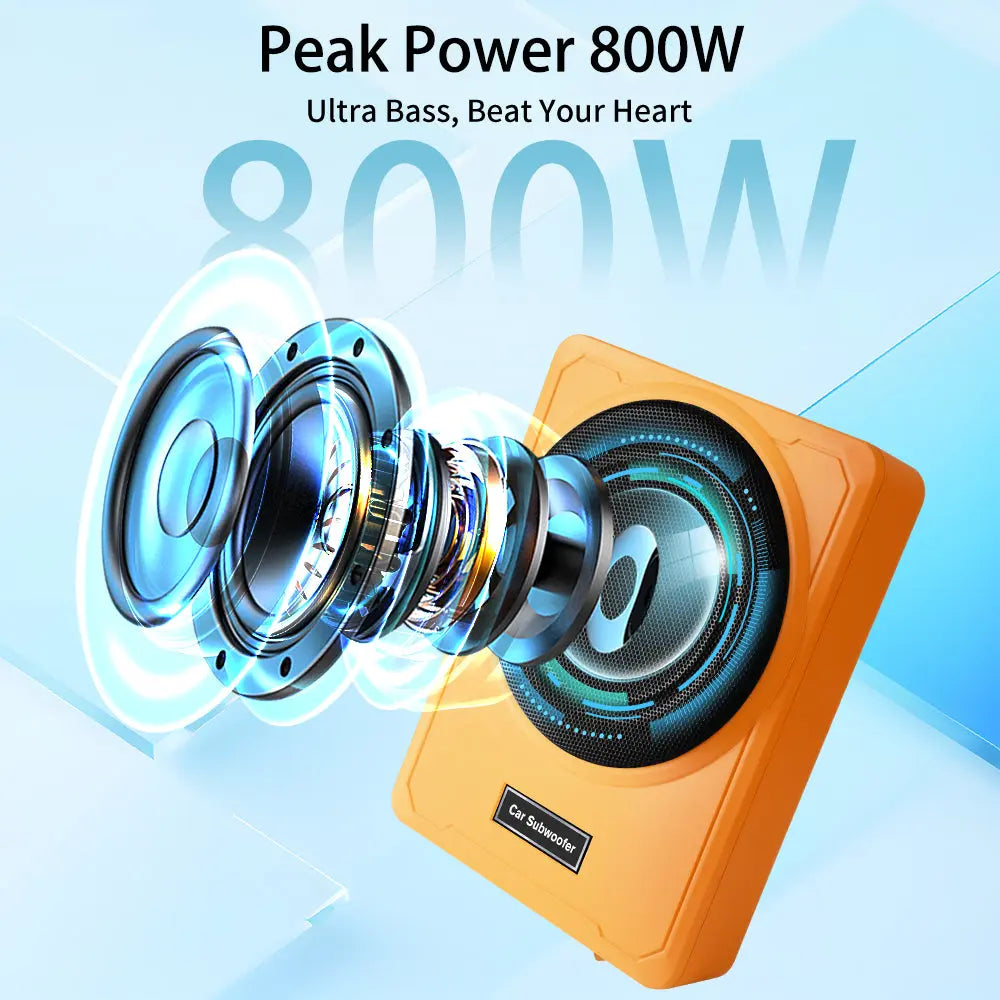 AWESAFE 10 inch 800W Slim Underseat Active Car/Truck Subwoofer,Powerful Deep Bass, Built-in Amplifier, Remote Control, Perfect for Car Audio Subwoof Enthusiasts AWESAFE