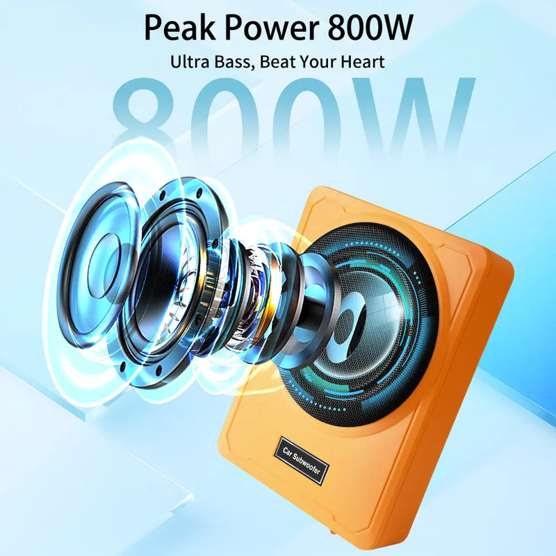AWESAFE 10 inch 800W Slim Underseat Active Car/Truck Subwoofer,Powerful Deep Bass, Built-in Amplifier, Remote Control, Perfect for Car Audio Subwoof Enthusiasts AWESAFE