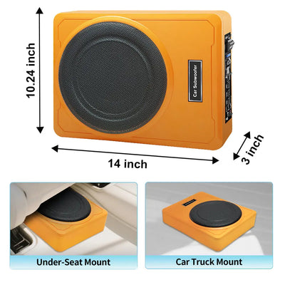 AWESAFE 10 inch 800W Slim Underseat Active Car/Truck Subwoofer,Powerful Deep Bass, Built-in Amplifier, Remote Control, Perfect for Car Audio Subwoof Enthusiasts AWESAFE