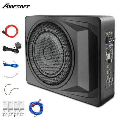 AWESAFE 10 inch Slim Under Seat Car Subwoofer with Built-in Amplifier - 1200 Watts Max,High/Low Level Inputs, Remote Control, Enhanced Bass for Car/Truck AWESAFE SHOP