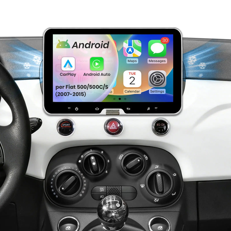 AWESAFE 10.1 Pollici Autoradio per Fiat 500/500C/S (2007-2015),Bluetooth, Navigazione GPS, CarPlay e Android Auto,Comandi al volante-2GB+64GB AWESAFE