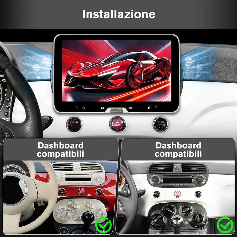 AWESAFE 10.1 Pollici Autoradio per Fiat 500/500C/S (2007-2015),Bluetooth, Navigazione GPS, CarPlay e Android Auto,Comandi al volante-2GB+64GB AWESAFE