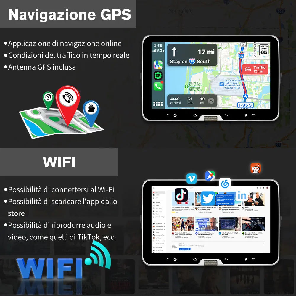 AWESAFE 10.1 Pollici Autoradio per Fiat 500/500C/S (2007-2015),Bluetooth, Navigazione GPS, CarPlay e Android Auto,Comandi al volante-2GB+64GB AWESAFE
