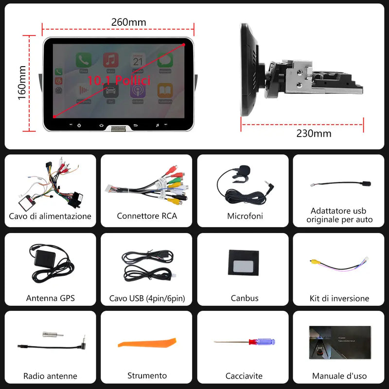 AWESAFE 10.1 Pollici Autoradio per Fiat 500/500C/S (2007-2015),Bluetooth, Navigazione GPS, CarPlay e Android Auto,Comandi al volante-2GB+64GB AWESAFE
