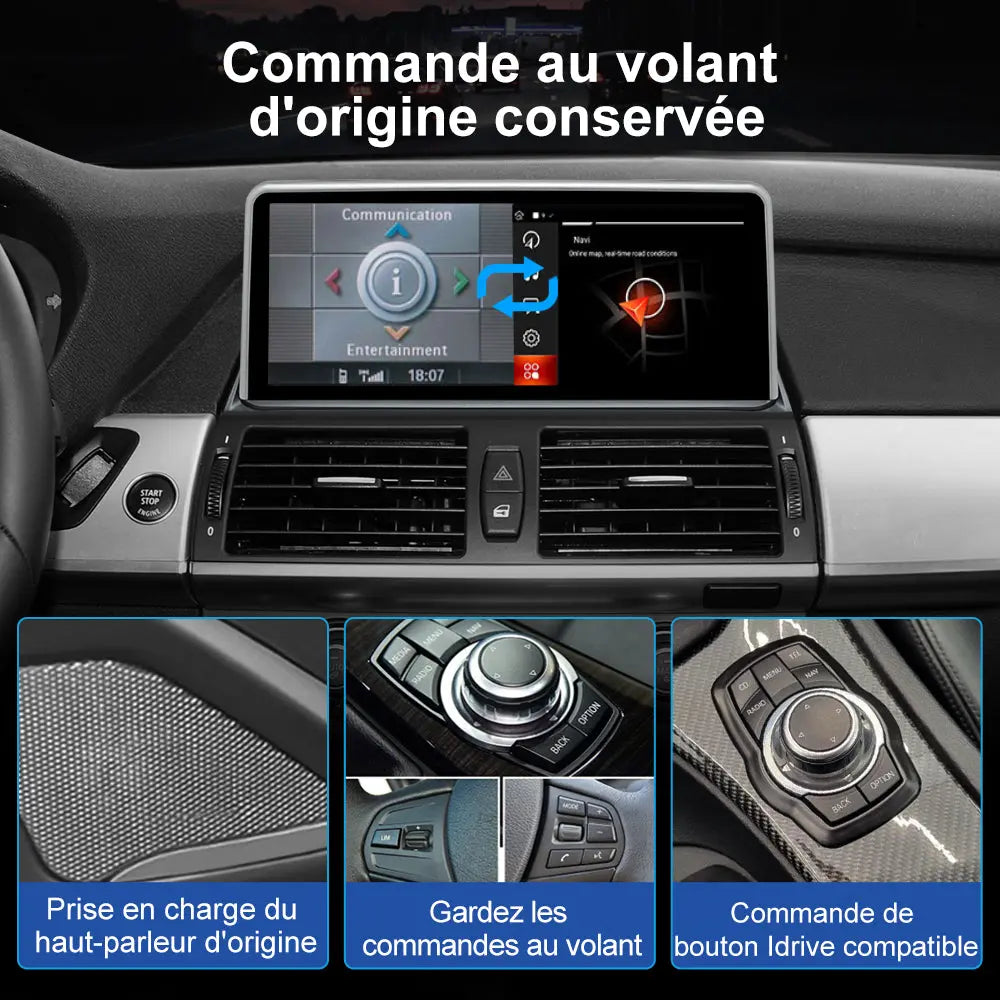AWESAFE 10.25" Android 13 Autoradio 4G+64G 4G 8-Cœur pour BMW X5 E70 & X6 E71 CIC (2007-2013) - Bluetooth, Android Auto et Carplay sans fil AWESAFE