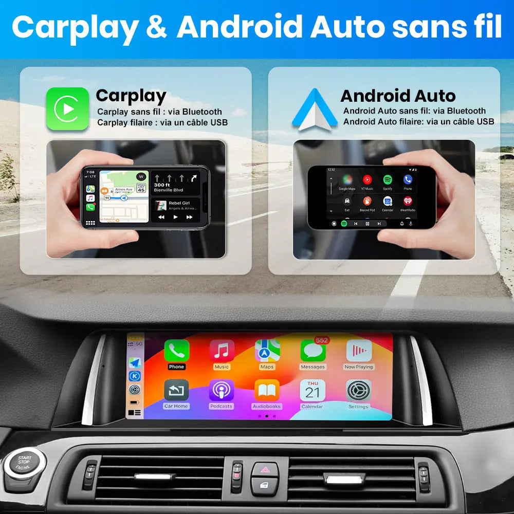 AWESAFE 10.25" Android 13 Autoradio pour BMW S.5 F10/F11/F18 NBT (2013-2017) - Bluetooth, Android Auto et Carplay sans fil + Câble USB AWESAFE