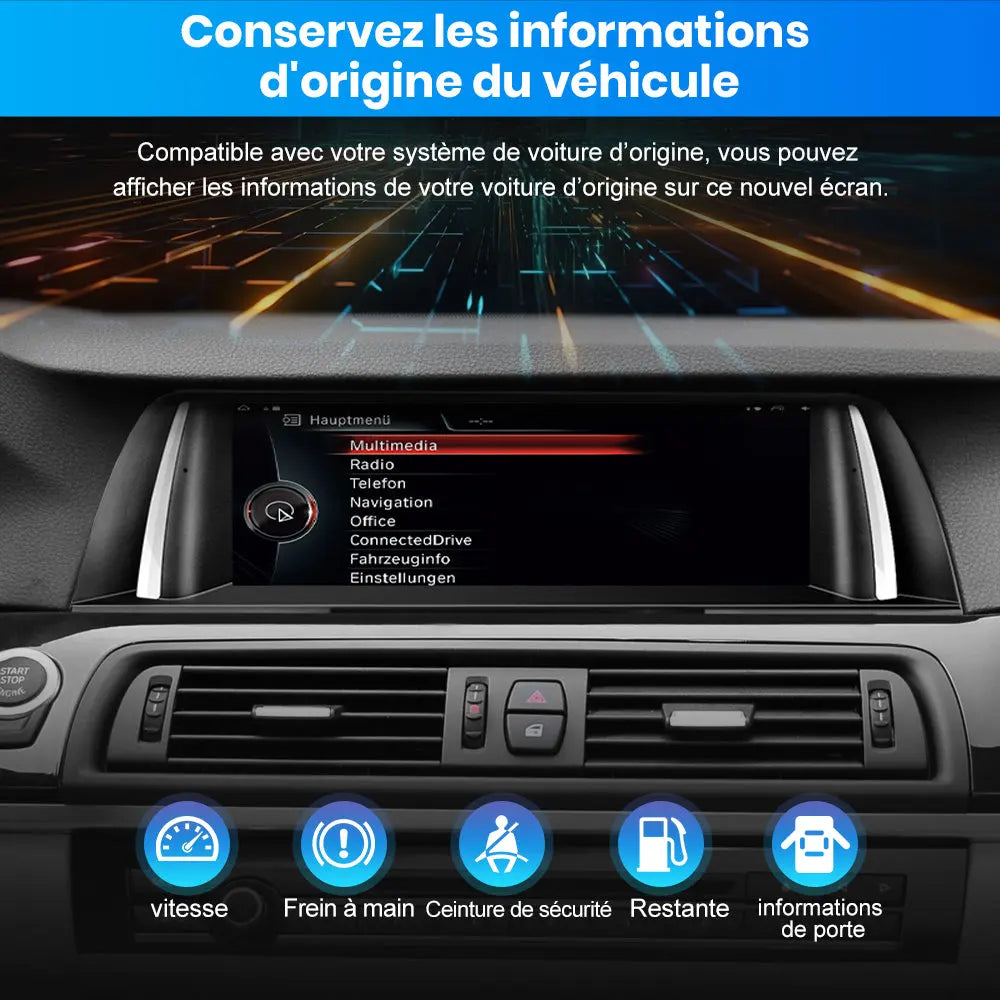 AWESAFE 10.25" Android 13 Autoradio pour BMW S.5 F10/F11/F18 NBT (2013-2017) - Bluetooth, Android Auto et Carplay sans fil + Câble USB AWESAFE