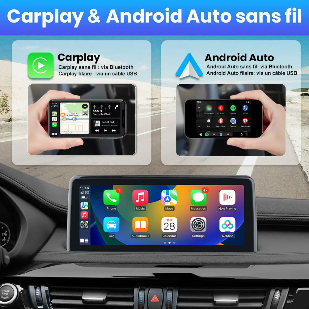 AWESAFE 10.25" Android 13 Autoradio pour Pour BMW X5 X6 Series F15/F16 2014-2016 Système NBT  - Bluetooth, Android Auto et Carplay sans fil + Câble USB AWESAFE