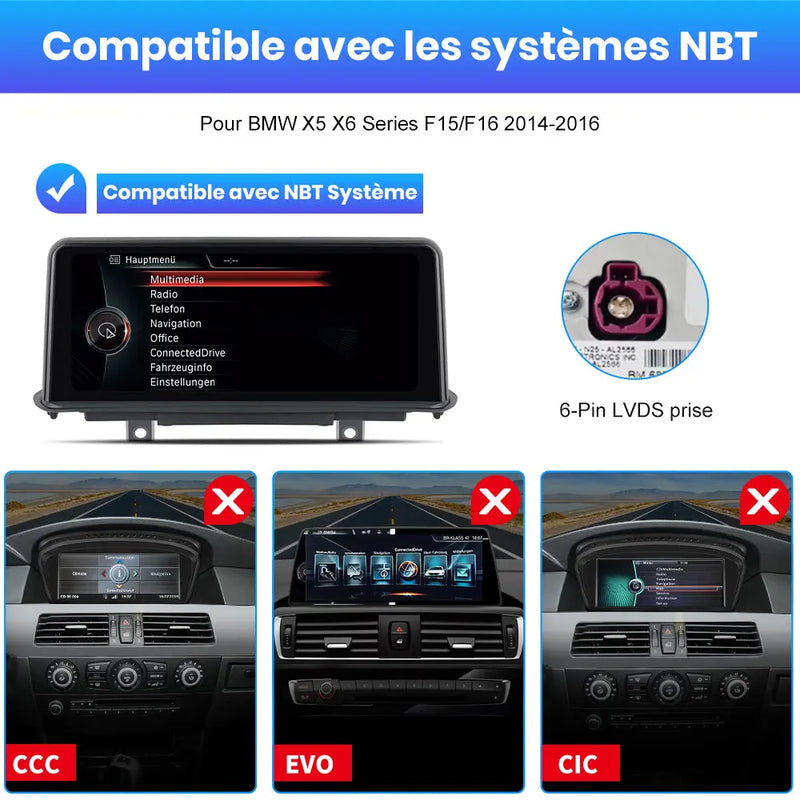 AWESAFE 10.25" Android 13 Autoradio pour Pour BMW X5 X6 Series F15/F16 2014-2016 Système NBT  - Bluetooth, Android Auto et Carplay sans fil + Câble USB AWESAFE