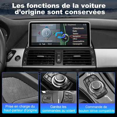 AWESAFE 10.25" Android Autoradio pour BMW X5 E70 & X6 E71 CIC (2011-2013) - Bluetooth, Android Auto & Carplay sans fil + Câble USB AWESAFE