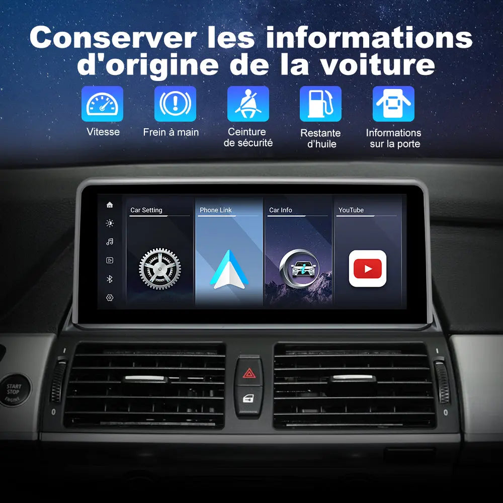 AWESAFE 10.25" Android Autoradio pour BMW X5 E70 & X6 E71 CIC (2011-2013) - Bluetooth, Android Auto & Carplay sans fil + Câble USB AWESAFE