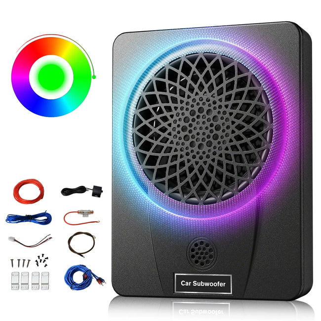 AWESAFE 1000w Slim Under Seat Subwoofers with Twitter,Car Subwoofer amp with Ambient Light,2.6" Height Amplified Subs High/Low Level Input for Car/Truck Audio,Powered Subwoofer and Amp Package Wire Kit Deep Bass Clear Treble AWESAFE