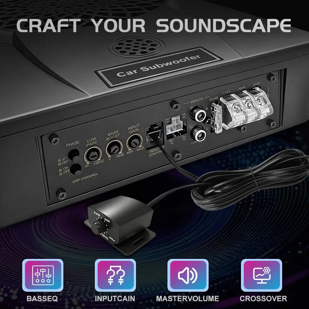 AWESAFE 1000w Slim Under Seat Subwoofers with Twitter,Car Subwoofer amp with Ambient Light,2.6" Height Amplified Subs High/Low Level Input for Car/Truck Audio,Powered Subwoofer and Amp Package Wire Kit Deep Bass Clear Treble AWESAFE