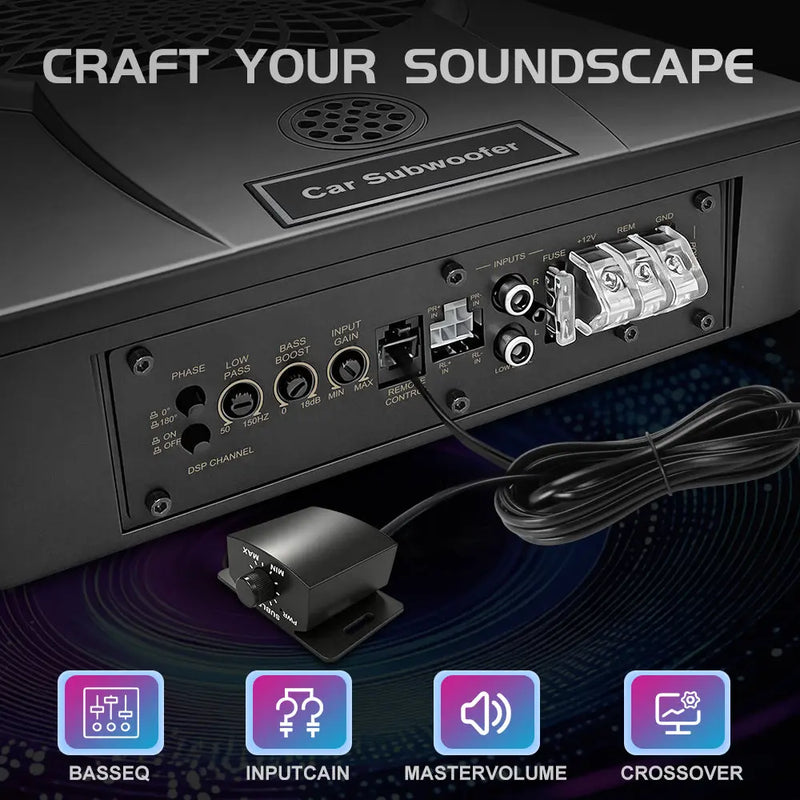 AWESAFE 1000w Slim Under Seat Subwoofers with Twitter,Car Subwoofer amp with Ambient Light,2.6" Height Amplified Subs High/Low Level Input for Car/Truck Audio,Powered Subwoofer and Amp Package Wire Kit Deep Bass Clear Treble AWESAFE