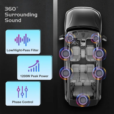 AWESAFE 1000w Slim Under Seat Subwoofers with Twitter,Car Subwoofer amp with Ambient Light,2.6" Height Amplified Subs High/Low Level Input for Car/Truck Audio,Powered Subwoofer and Amp Package Wire Kit Deep Bass Clear Treble AWESAFE