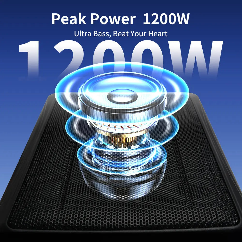 AWESAFE 10" 1200W Powered Car Subwoofer with Built-in Amplifier, 220W RMS, 20Hz-150Hz, Slim Under Seat Design, High/Low Level Input, Ideal for Cars and Trucks 2025 (Subwoofer + Mounting Wire Kit) Black AWESAFE