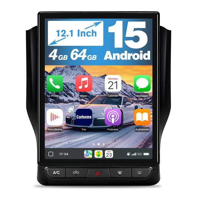 AWESAFE 12.1 Inch Car Radio Upgrade for Dodge RAM 1500/2500/3500 2019-2023,Touch Screen, Android System, 8 Core+64GB ROM, Split Screen, CarPlay & Android Auto, SWC, DSP, Bluetooth/4G/WiFi AWESAFE