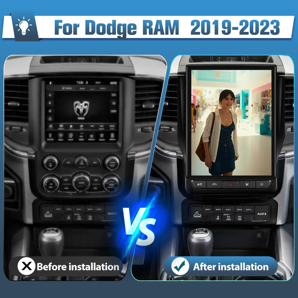 AWESAFE 12.1 Inch Car Radio Upgrade for Dodge RAM 1500/2500/3500 2019-2023,Touch Screen, Android System, 8 Core+64GB ROM, Split Screen, CarPlay & Android Auto, SWC, DSP, Bluetooth/4G/WiFi AWESAFE