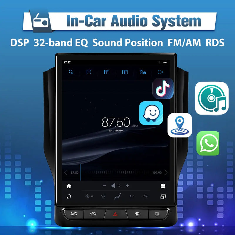 AWESAFE 12.1 Inch Car Radio Upgrade for Dodge RAM 1500/2500/3500 2019-2023,Touch Screen, Android System, 8 Core+64GB ROM, Split Screen, CarPlay & Android Auto, SWC, DSP, Bluetooth/4G/WiFi AWESAFE